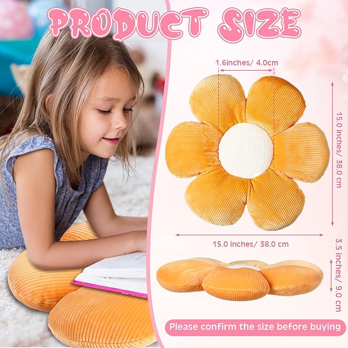 Reginary 4 Pcs Flower Floor Pillows Cute Plush Flower Throw Pillows Daisy Floor Seat Cushion Chair Pads for Christmas First Day of School for Sofa Couch Bed Decor(15 Inch,Bright Color) - Bloomnest