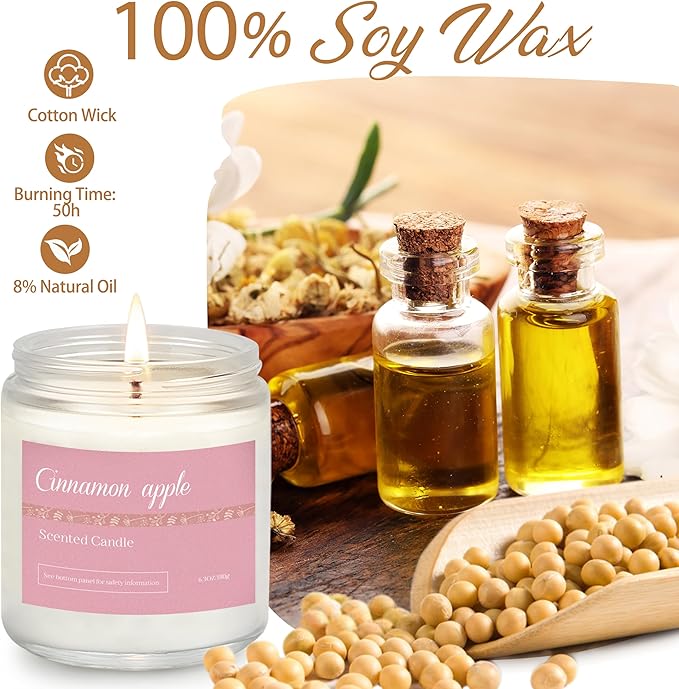 6 Pack Fall Candles for Home Scented, Fall Scented Candles for Women Gifts Autumn Home Decor, Natural Non Toxic Soy Candle Set Pumpkin/Cinnamon Apple/Vanilla/Lavender/Sage/Eucalyptus - Bloomnest