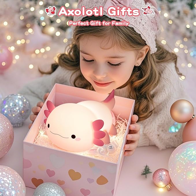 Axolotl Lamp,Cute Axolotl Night Light,Dimmable Silicone Animal Nursery Night Light,Adorable Rechargeable Squishy Novelty Bedside Touch Lamp,Baby Room Decor, Axolotl Gifts for Kids/Girls - Bloomnest