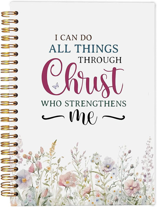 Watercolor Flower Christian Notebook Journal, Christian Gifts for Women Faith, I Can Do All Things Bible Journal Notebooks for Note Taking, Faith Based Gifts, Spiral Notebook 5.5x8.3 Inch - Bloomnest