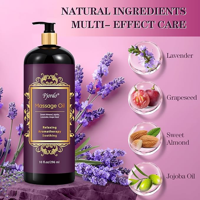 2 Pack Massage Oil for Massage Therapy, Lilac Oil, Lavender Massage Oil for Skin, with Massage Roller Ball, Natural Body Oil for Calming, Aromatic, Soothing, Spa Gift Set for Him Her - Bloomnest