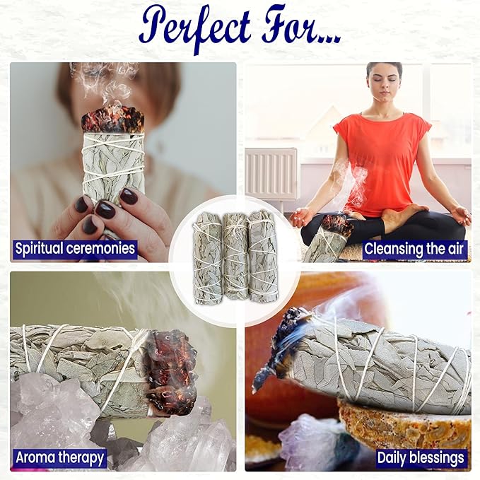 White Sage Sticks Pack of 3, Sage Smudge Kit 4'' Long Dried Sage Sticks for Meditation, Smudging and Cleansing, Getting Rid of Negative Energy - Bloomnest