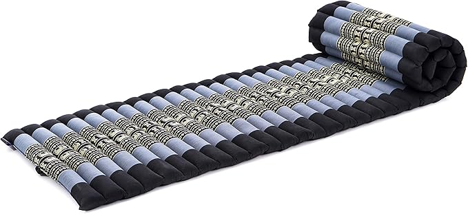 Leewadee - Foldable Floor Mattress - Japanese Roll Up Futon -Trifold Tatami Mat- Guest Floor Bed - Camping Mattress - Thai Massage Mat, Kapok Filled, 75 x 20 inches, Blue - Bloomnest