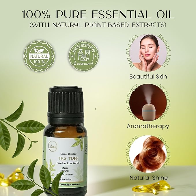 My Ace Tea Tree Essential Oil – 100% Pure & Natural, Premium Therapeutic Grade Oil for Face, Skin, Hair, Scalp, Diffuser & Aromatherapy – 0.33 fl oz with Dropper MyAce
