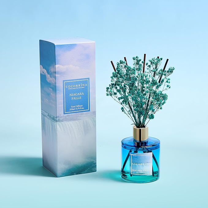 COCORRÍNA Reed Diffuser - Niagara Falls 6.7 Fl.oz Reed Diffuser Set with 8 Sticks & Preserved Baby's Breath, Reed Diffuser for Home Bathroom Shelf Decor - Bloomnest