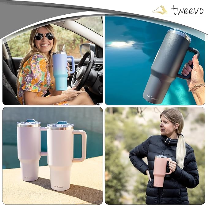 40 oz Tumbler With Handle and Straw Made of Stainless Steel - Double Wall Vacuum Insulated Tumbler With Lid - Sweat Proof Easy Grip, BPA-Free, Dishwasher Safe Tumbler (Gradient Purple) - Bloomnest