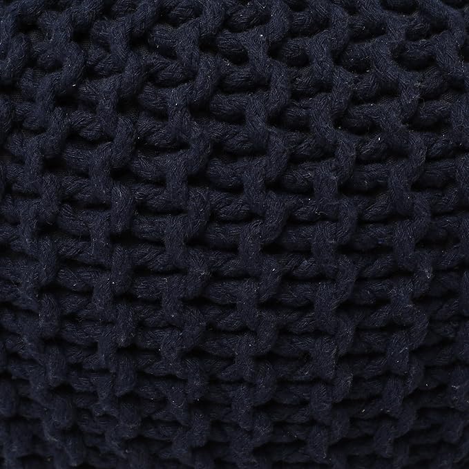REDEARTH · Round Pouf Foot Stool Bean Bag Ottoman - Cable Knitted Cord Boho Pouffe - Poof Accent Bean Bag - Handmade by Artisans for Living Room - Bedroom (19.5"x19.5"x14") - Navy Blue - Bloomnest