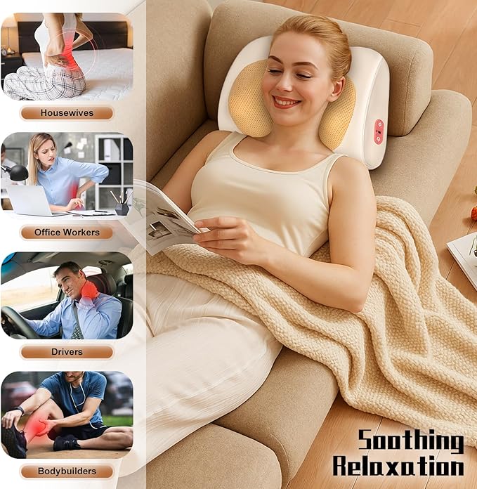 Shiatsu Back and Neck Massager with Heat,Cordless Portable 3D Electric Massage Pillow,Deep Tissue Massage for Neck,Shoulder,Leg,Back Pain Relief,Use for Home,Car,Office,Travel,Gifts for Dad,Mom - Bloomnest