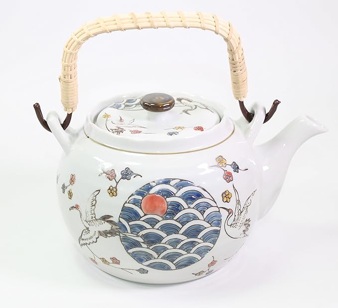 White Crane Heron Japanese Teapot set with 4 Tea Cups ~ Japanese Antique Design and Filter Gift/Birthday gift/Kitchen/Teapot/idea for gift ~ We Pay Your Sales Tax - Bloomnest