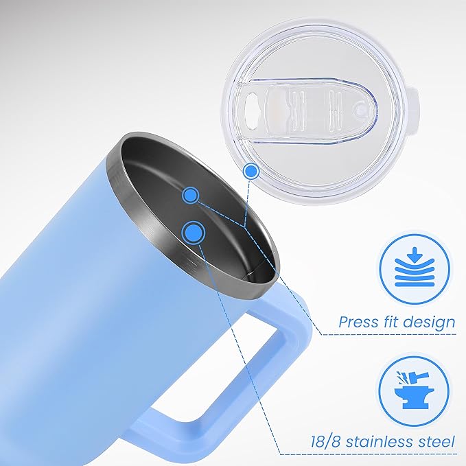 DOMICARE 40 oz Tumbler with Handle and Straw, Stainless Steel Tumbler with Lid and Straw, Reusable Vacuum Insulated Cup, Travel Coffee Mug, Blue, 4Pack - Bloomnest