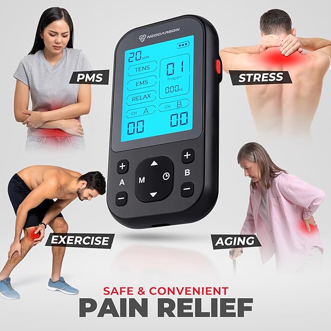 TENS Unit Muscle Stimulator Pro for Back Pain Relief, Shoulder Recovery and Physical Therapy, Electronic EMS Massager Machine with PMS Pulse for Effective Shock Therapy, Black - Bloomnest