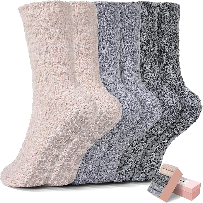 HUGSWEET 6 Pairs Thick Fuzzy Socks with Grip Cozy Non Slip Hospital Socks Home Fluffy Warm Slipper Socks Gifts for Women - Bloomnest