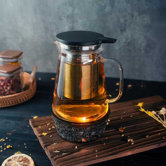 Elegant Glass Teapot with Built-In Tea Infuser & Stainless Steel Candle Warmer Base - 1000ml, Premium Gift Set for Tea Lovers, Perfect for Brewing and Keeping Tea Warm - Bloomnest