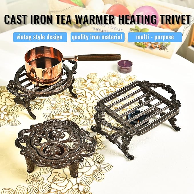 Sungmor Heavy Duty Cast Iron Teapot Dish Warmer Stable Holder for Tealight Stand | Tealight Warmer Decorative Stove for Villa Yard Balcony-Square - Bloomnest