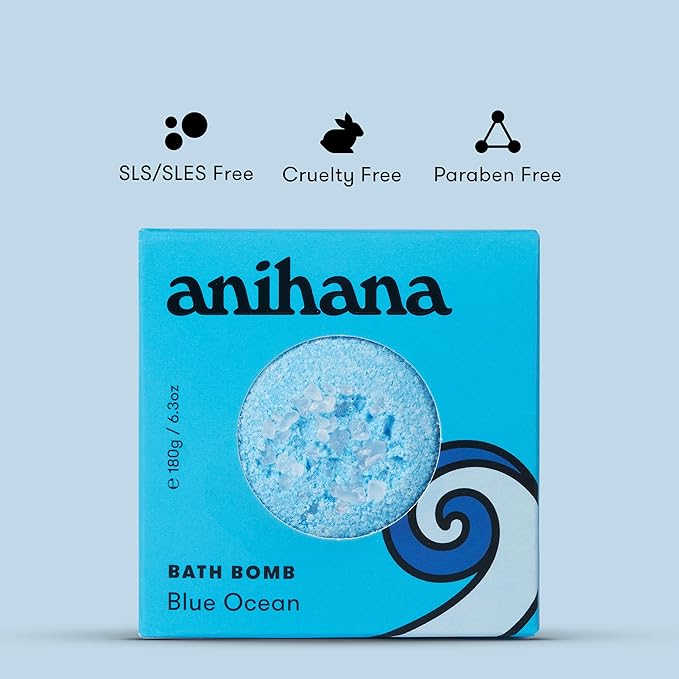 ANIHANA Bath Bomb with Coconut Oil, Paraben Free, Hand-Crafted Luxury Fizzers, Refreshing Blue Ocean Scent, 6.3 oz - Bloomnest
