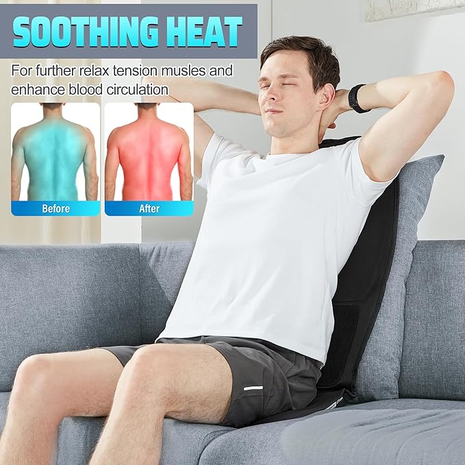 Back Massager with Heat, Massage Chair Pad for Pain Relief Deep Tissue, Portable Massage Seat Cushion for Home Office Use, Gifts for Men Women - Bloomnest