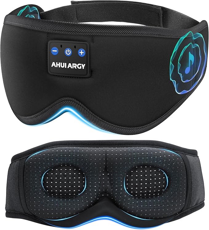 Ice Silk Sleep Mask with Headphones, Sleep Headphones for Side Sleeper with 3D Cups, Bluetooth 5.4 Sleeping Eye Mask, Total Blackout Sleeping Headphones for Women Men(Black) - Bloomnest