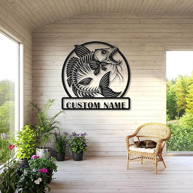 Personalized Catfish Metal Sign – Custom Name Fishing Wall Art – Iron Decoration for Cabins, Lake Houses, Man Caves, and Outdoor Spaces (Catfish-4) - Bloomnest