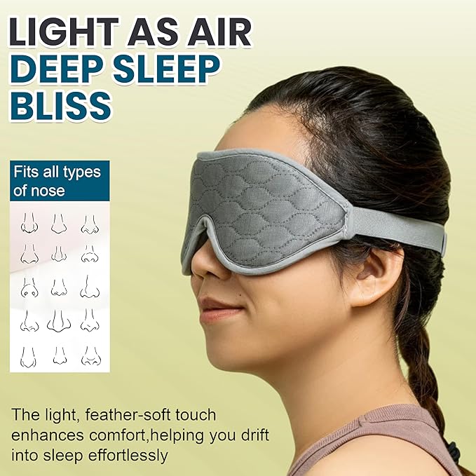 HILU Sleep Mask - 100% Light Blocking Eye Mask for Sleeping - Zero Eye Pressure, Comfortable & Adjustable Design - Durable Sleep Blindfold for Women, Men, Travel, Naps & Shift Work | Gray - Bloomnest
