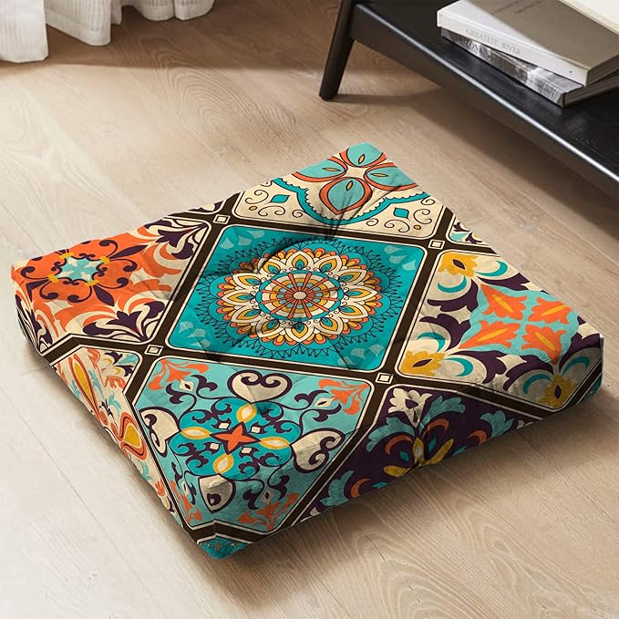 Mandala Meditation Cushion, Boho Meditation Mat, Meditation Pillows for Sitting on Floor, Cushions for Sitting in Home and Outdoor, Square Floor Pillows Cushion Seating for Yoga 22'' X 22'' - Bloomnest