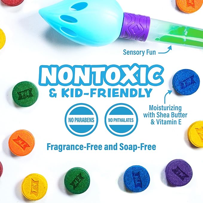Tub Works® Bath Color Brush™ Kids Bath Bomb Set | Nontoxic & Fragrance-Free | Use Brush to Paint Water with Vibrant, Fizzing Colors | Fun BathBombs for Kids Bath | Creative Bathtub Toys for Toddlers - Bloomnest