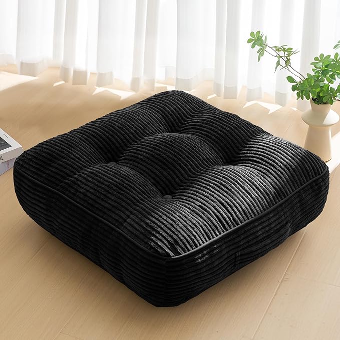 6" Washable Floor Pillow Cushion for Adults, Meditation Cushion Pillow, Large Square Floor Sitting, Removable Tufted Corduroy Cover, for Tatami Living Room or Yoga, 22x22 Inch, Machine Washable - Bloomnest