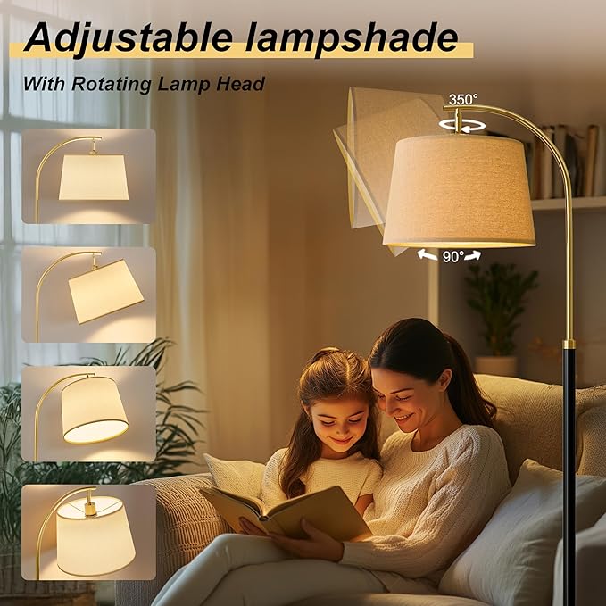 62.5" Floor Lamps for Living Room with Foot Switch Arc Tall Standing Lamp for Bedroom Mid Century Modern Corner Gold Black Floor Lamps for Office Nursery Industrial Reading Light Room Lamp - Bloomnest