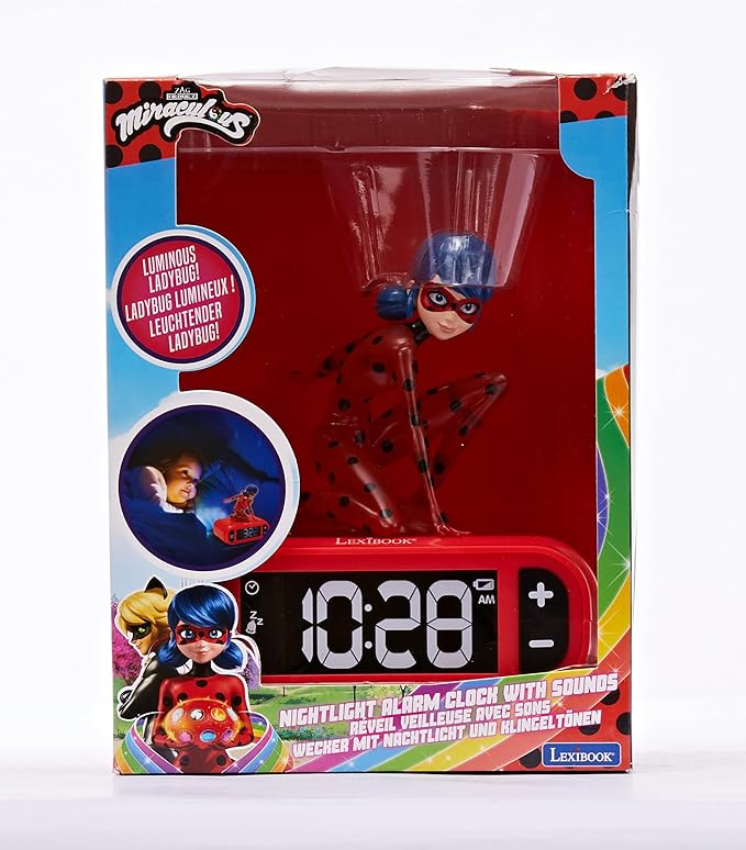 LEXiBOOK - Miraculous Digital Alarm Clock with Night Light Snooze, Clock, Luminous Ladybug, Red Colour - RL800MI - Bloomnest