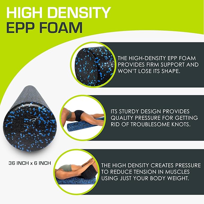 ProsourceFit High Density Foam Rollers 12 - inches Long, Firm Full Body Athletic Massage Tool for Back Stretching, Yoga, Pilates, Post Workout Muscle Recuperation, Black/Blue - Bloomnest