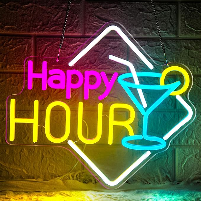 Happy Hour Neon Sign Dimmable Cocktails Happy Hour Neon Bar Sign for Home Bar Cocktails LED Neon Light for Beer Bar Pub Man Cave Restaurant Hotel Party Window Wall Decor - Bloomnest