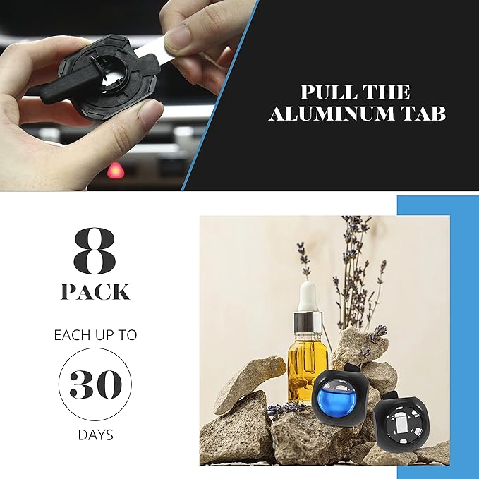 Car Air Freshener Vent Clips, 8 PK, 6 Ocean, 2 New Car Scent, Long Lasting Air Fresheners for Men & Women, Up to 240 Days, Odor Eliminator - Bloomnest