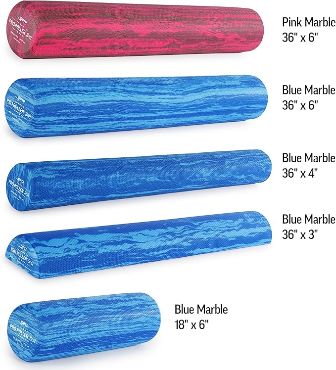 OPTP PRO-Roller Soft Density Foam Roller – Low Density Soft Foam Roller for Physical Therapy, Pilates, Yoga Foam Roll Exercises, and Muscle Recovery - Blue 36" x 6" x 3" Half-Round - Bloomnest