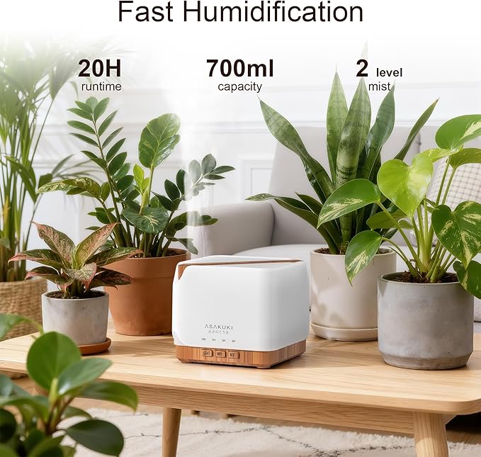 ASAKUKI Smart WiFi Essential Oil Diffuser, Large 700 ml Cool Mist Humidifier, Easy Connect with Alexa and Google Home, Phone App & Voice Control, Customized Schedule Timers and LED Light - Bloomnest