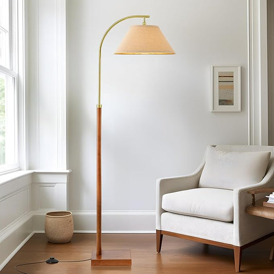 63" Floor Lamp for Living Room with Foot Switch Wood Standing Lamp Tall Lamp Mid Century Modern Arc Floor Lamps for Bedroom Office Industrial Reading - Bloomnest
