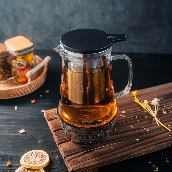Elegant Glass Teapot with Built-In Tea Infuser & Stainless Steel Candle Warmer Base - 500ml, Premium Gift Set for Tea Lovers, Perfect for Brewing and Keeping Tea Warm (500ml) - Bloomnest
