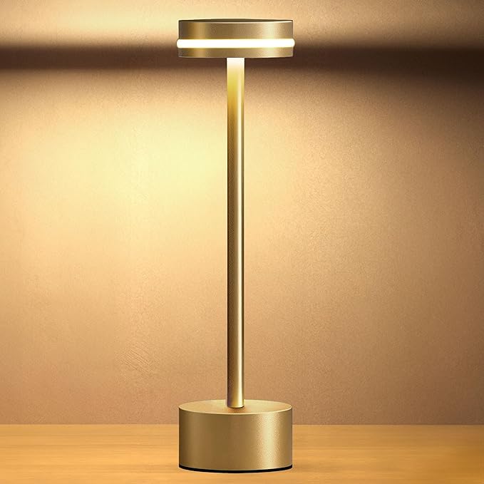 Portable Rechargeable Bedside Lamp, Touch Stepless Dimmable Desk Lamp, Cordless Table Lamp, Ideal for Home, Bedroom, Hotel, Restaurant, Bar, Outdoor, 1 Pack (Gold) - Bloomnest