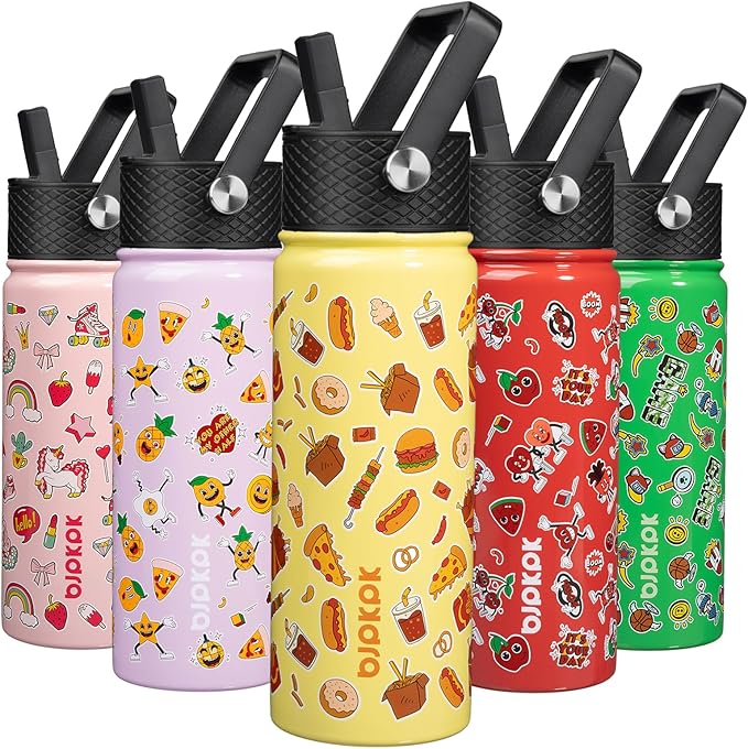 BJPKPK Insulated Water Bottle with Straw Lid, 18 oz Stainless Steel Metal Water Bottles, Reusable Leak Proof BPA Free Water Bottles, Cups, Thermo, Yummy - Bloomnest