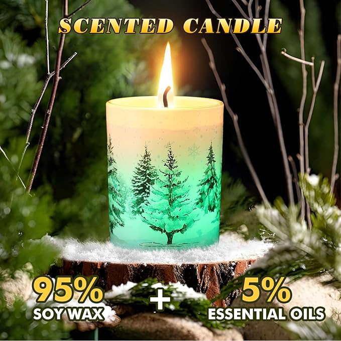 Merry Christmas Candle Jars, LED Xmas Scented Candles Can Change Into Multiple Colors, 7.6oz Soy Wax Fir Holiday Candles for Winter Small Merry Christmas Gifts(Snow Forest) - Bloomnest