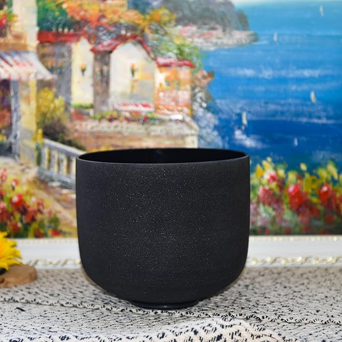 TOPFUND Black F Note Crystal Singing Bowl 10 inch Heart Chakra with Heavy Duty Carrying Case and Suede Mallet - Bloomnest