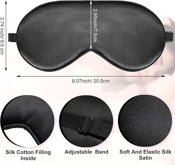 20 Pieces Silk Sleep Mask Eye Mask with Adjustable Strap Sleeping Cover Eye Cover Blindfold for Women Men Sleeping Travel(Black) - Bloomnest