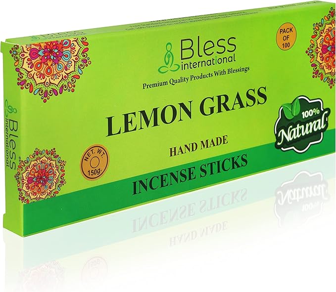Bless-Lemon-Grass 100%-Natural-Handmade-Hand-Dipped-Incense-Sticks Organic-Chemicals-Charcoal-Free Purification-Relaxation-Positivity-Yoga-Meditation Best-Woods-Scent (100 Sticks(5.25 OZ)) BlessInternational