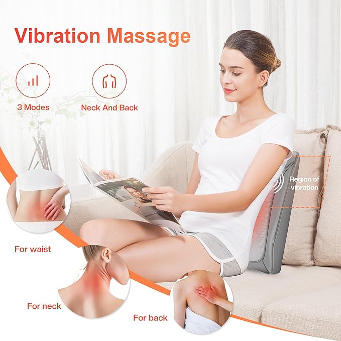 COMFIER Shiatsu Neck and Back Massager with Heat & Vibration, 3D Deep Kneading Back Massage for Pain Relief, Home Office Use,Gift for Her/Him,Gray - Bloomnest