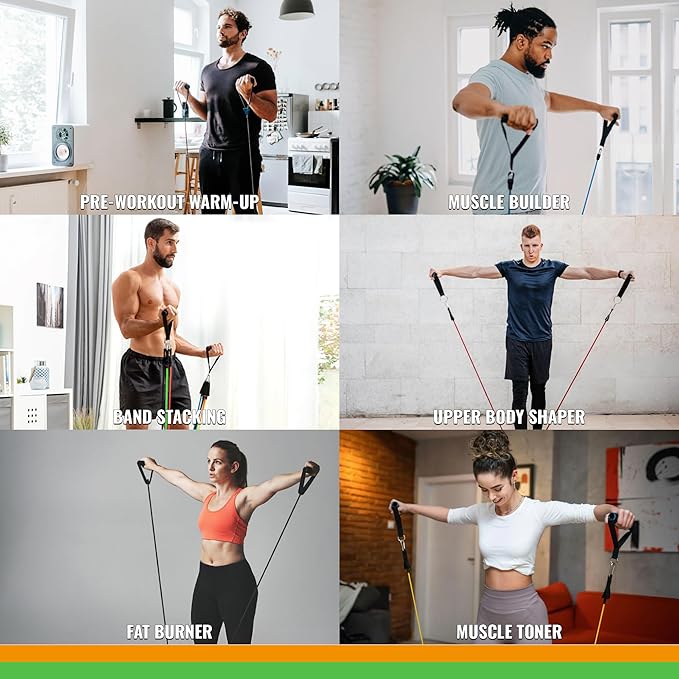 SmarterLife Resistance Bands with Handles, Physical Therapy Strap, Exercise Band to Tone Arms, Legs, Chest, Booty - 5 Exercise Bands with Handles, Ankle Straps, No-Slip Door Anchor, Storage Bag - Bloomnest