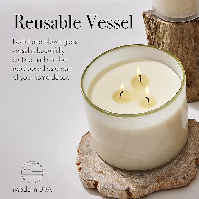 LAFCO New York 3-Wick Candle, Feu de Bois - 30 oz - 120-Hour Burn Time - Reusable, Hand Blown Glass Vessel - Made in The USA - Bloomnest