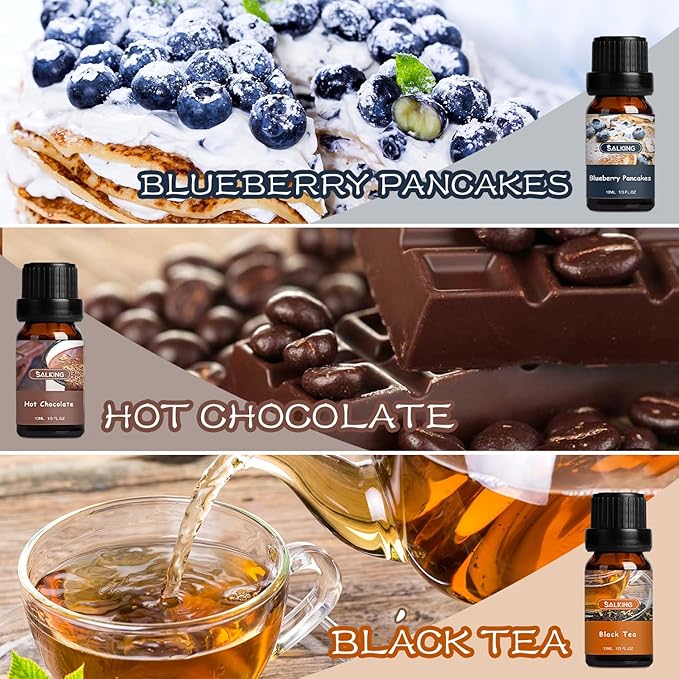SALKING Coffee Shop Fragrance Oils Set, Premium Essential Oils Set for Diffuser, Scented Oil for Soap & Candle Making - Blueberry Pancakes, Coffee, Café Latte, Hot Chocolate, French Vanilla, Black Tea - Bloomnest