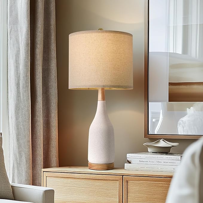 PORTRES 27" Ceramic Table Lamps for Bedroom Living Room Vintage Lamp Set of 2 Bedside Nightstand Lamp Large Farmhouse Rustic Boho Retro Modern Table Lamp Light Home Office Desk Deco Gifts, White - Bloomnest