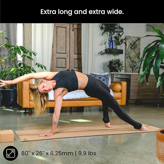 Luxury Cork Yoga Mat - Non Slip, Extra Thick Grip. Thicker, Longer, and Wider for More Comfort and Support. Tough Enough For Hot Yoga. Natural, Non Toxic, and Eco Friendly. Optional Alignment Lines. - Bloomnest