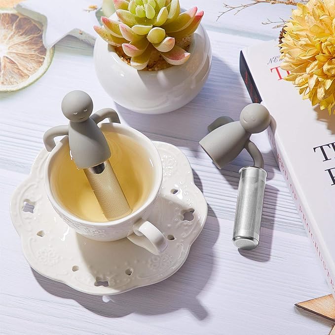 2 Pieces Tea Infuser for Loose Tea Cute Fine Mesh Tea Strainer Stainless Steel Tea Filter Ball Tea Diffuser Steeper for Teacups Teapots (Grey)