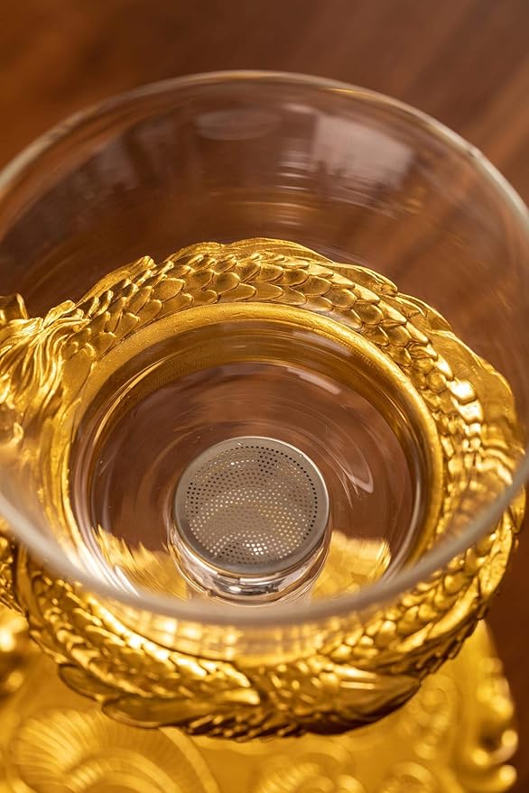 Glass Teapot Set with Infuser Semi Automatic Dragon Tea Set (Golden teapot) - Bloomnest