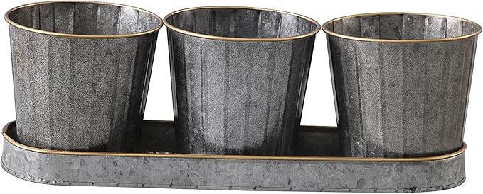 SOFE Metal Herb Pots for Indoor Plants, Window Herb Garden for Kitchen, Galvanized Bucket Planter Set of 3 with Tray, Rustic Flower Pots for Mint, Rosemary, Basil Plant - Bloomnest